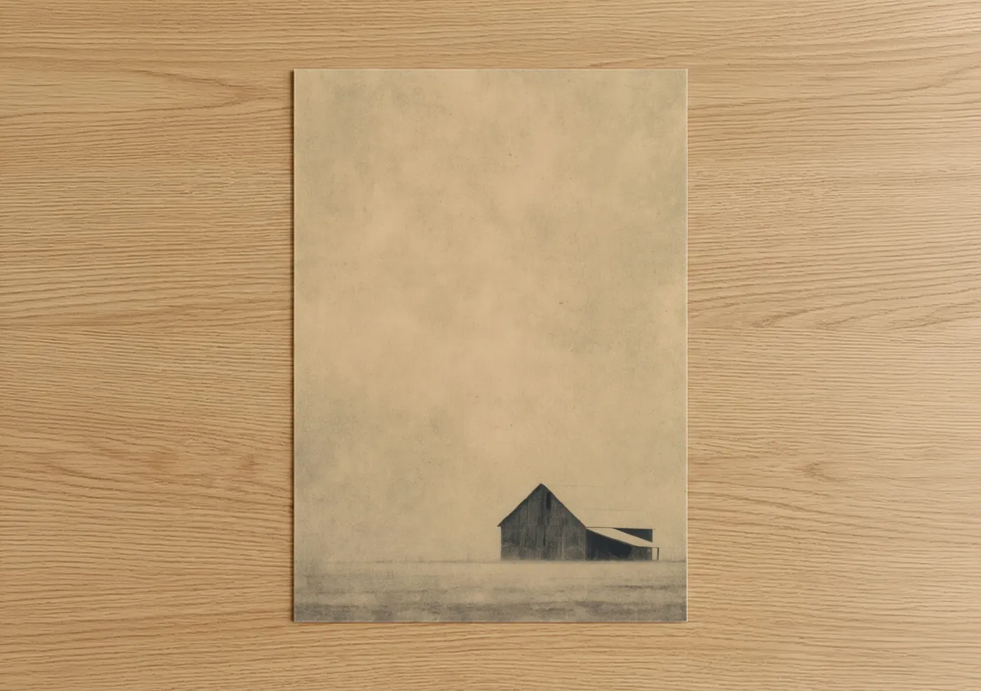 Solitary Barn Minimalist Landscape Art Wall Art