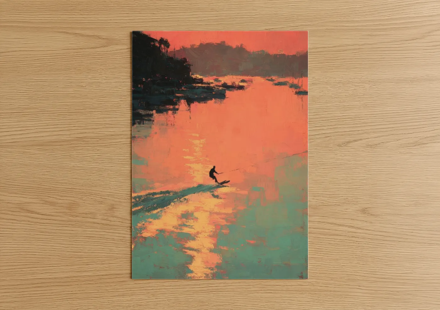 Water Skiing Sunset Silhouette Wall Art