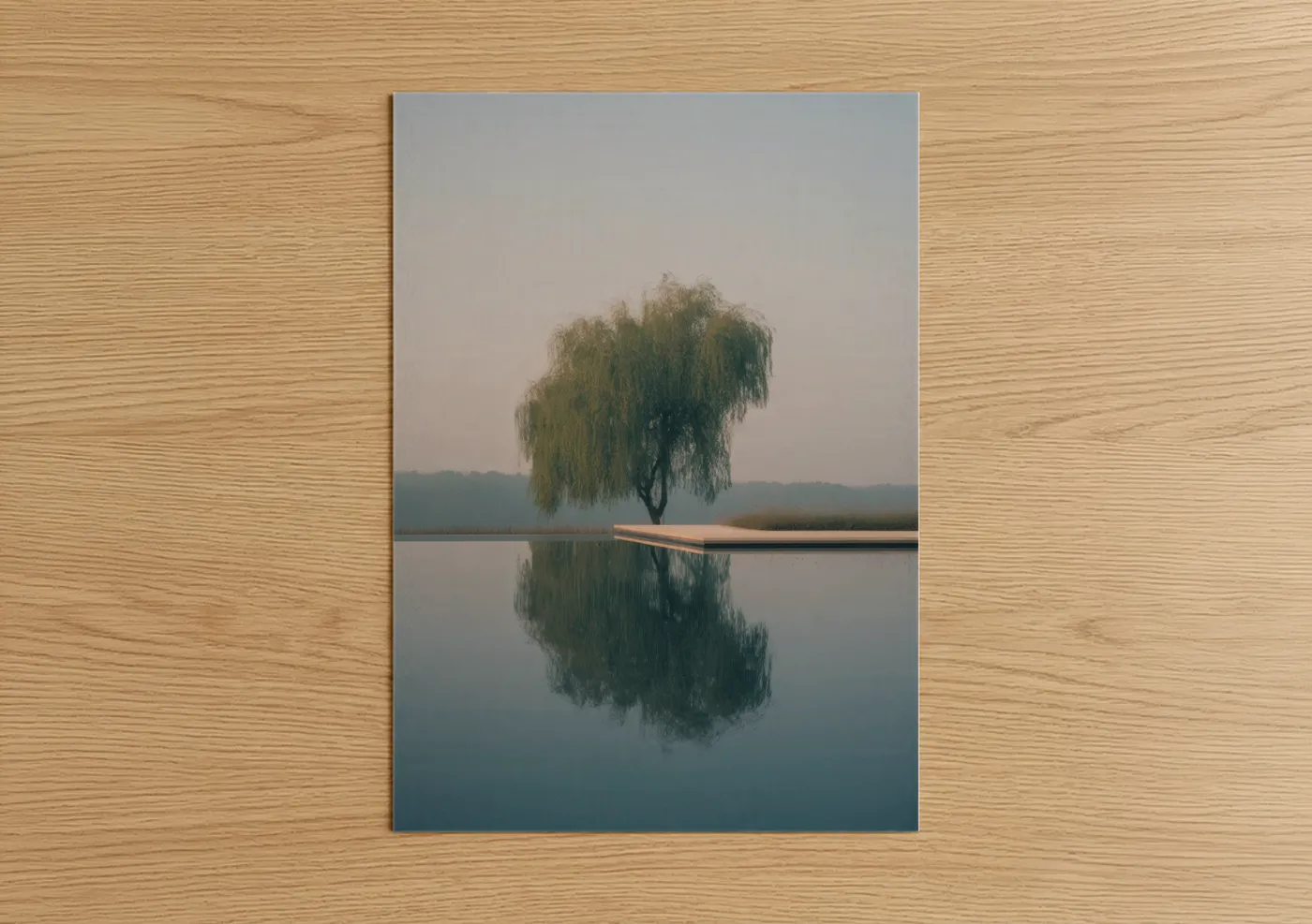 Misty Willow Tree Lake Reflection Wall Art