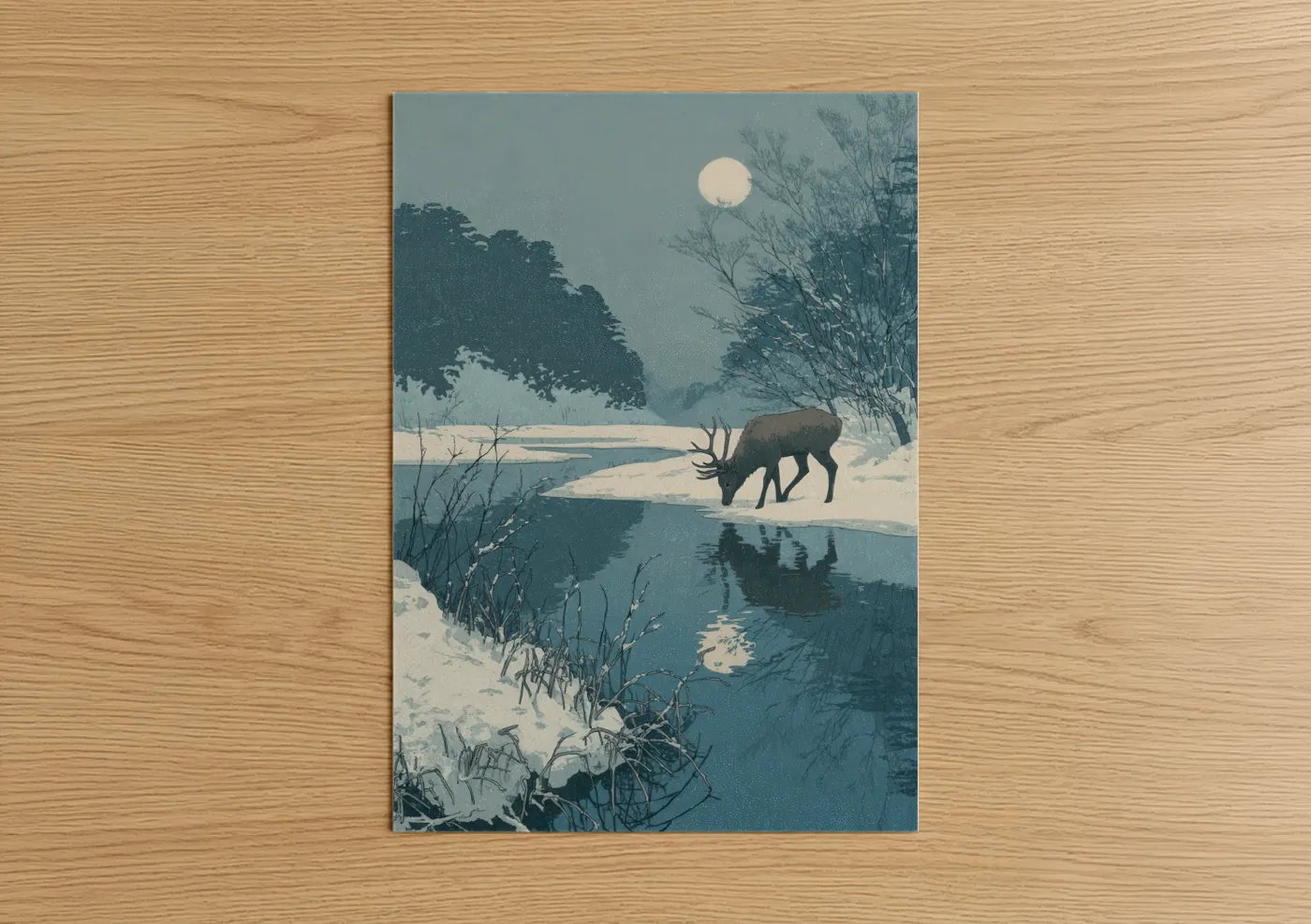 Elk Winter Landscape Watercolor Wall Art
