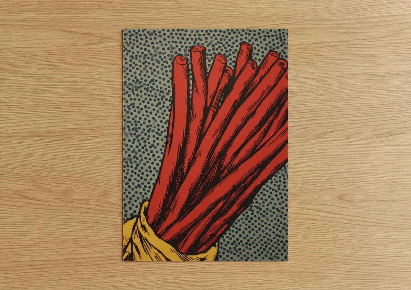 Herbs and spices art print on warm oak wood — red and gray palette — Red Chili Peppers poster