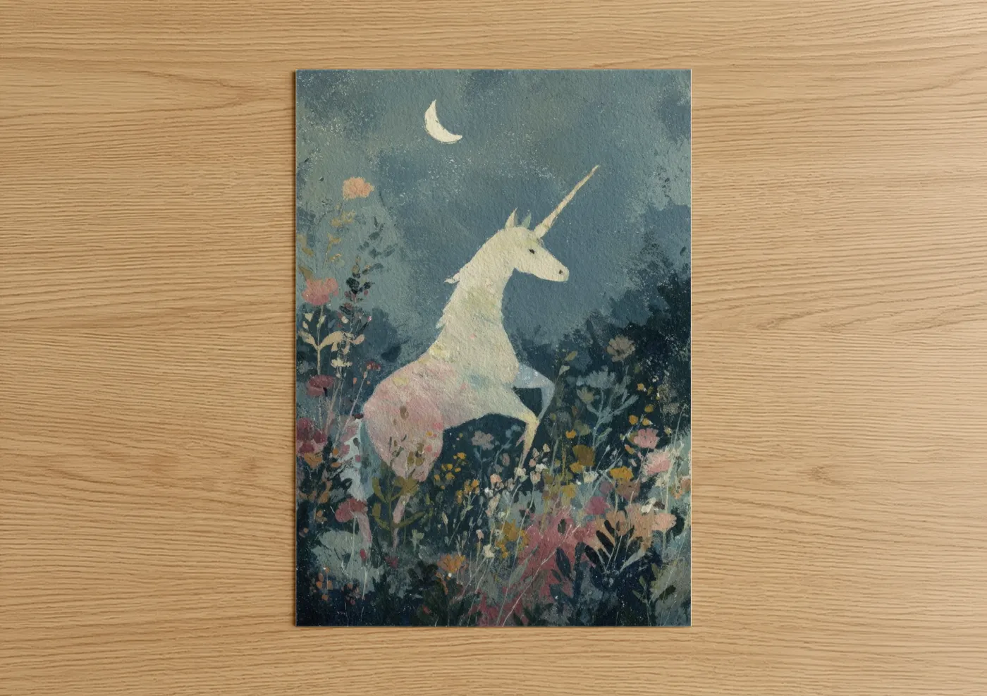 Mystical Unicorn Night Garden Watercolor Wall Art