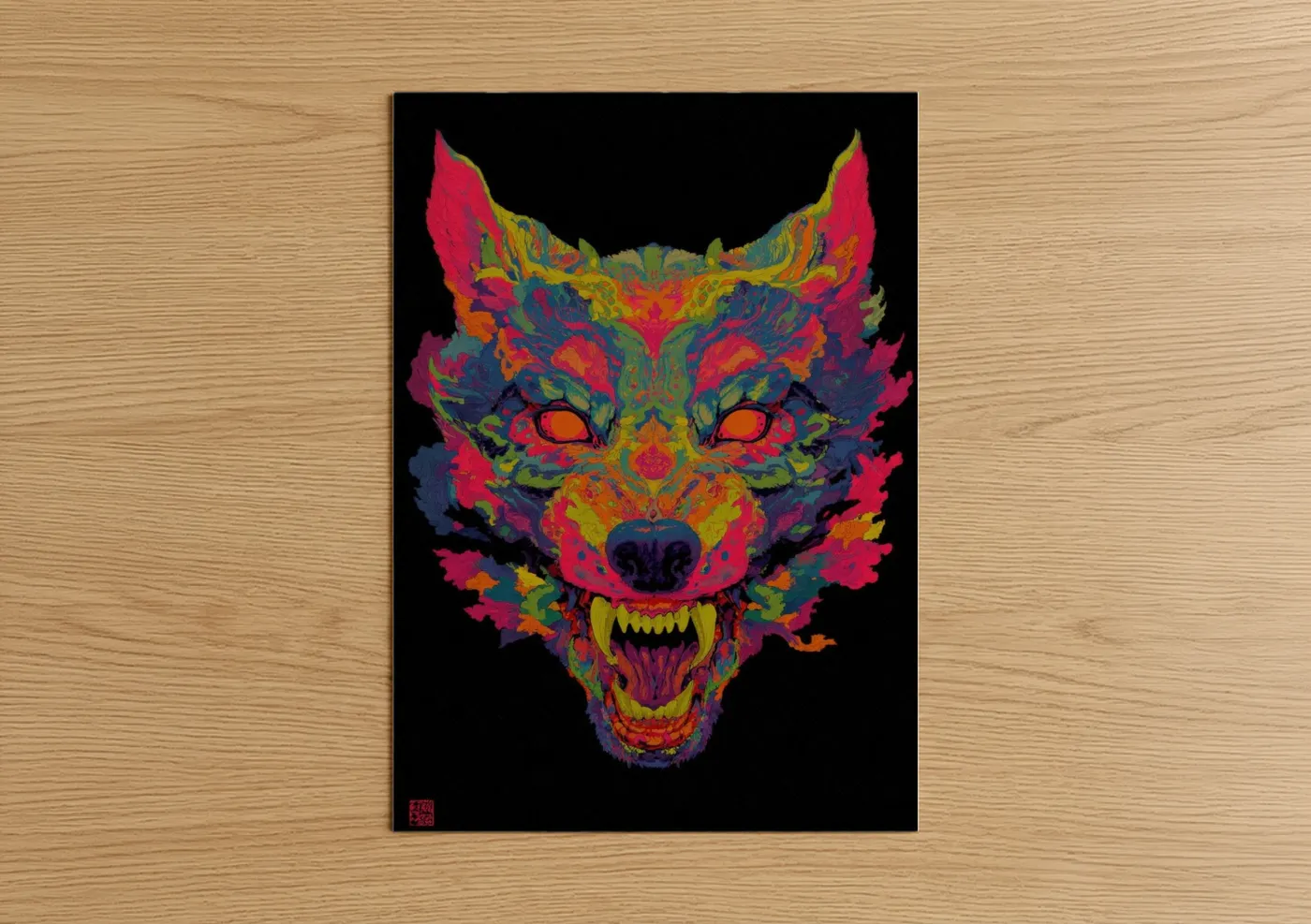Neon Werewolf Mythical Creature Wall Art