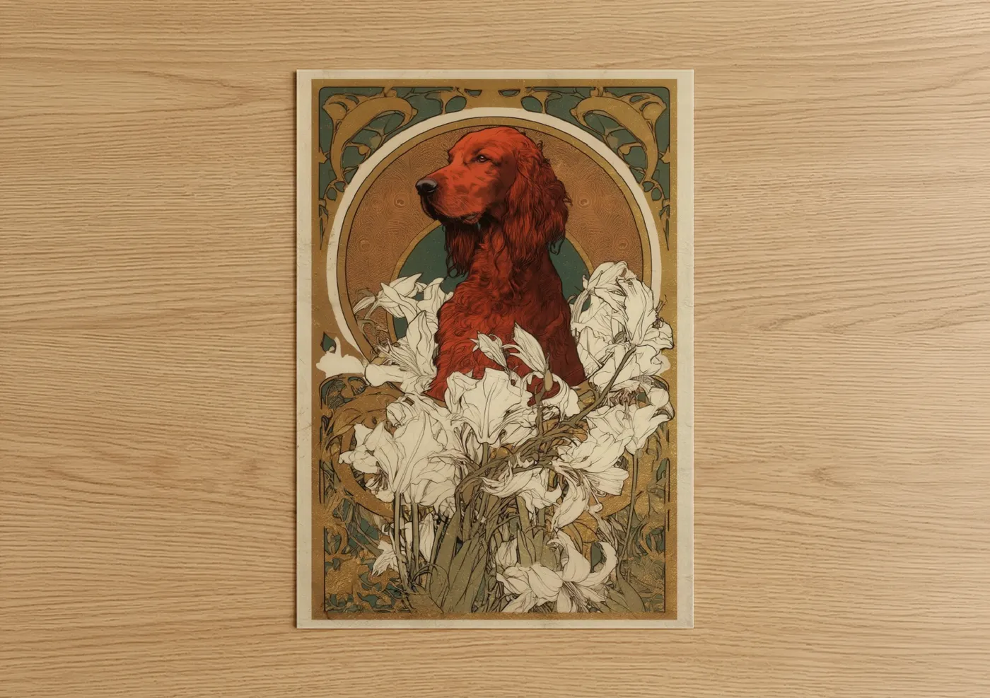 Red Setter Dog Art Deco Floral Wall Art