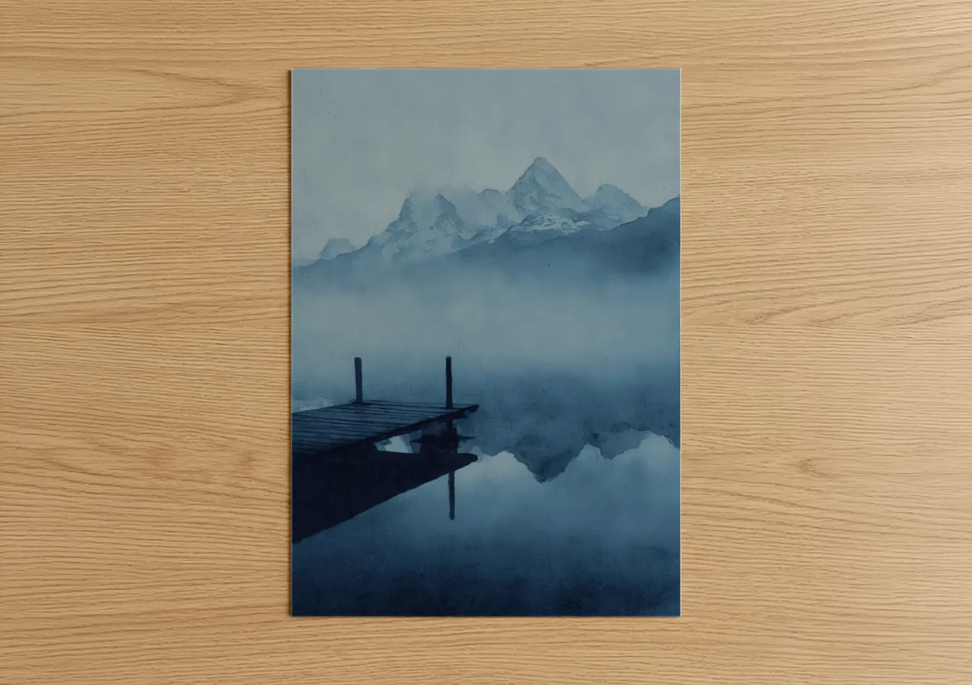 Misty Mountain Dock Reflection Lake Wall Art