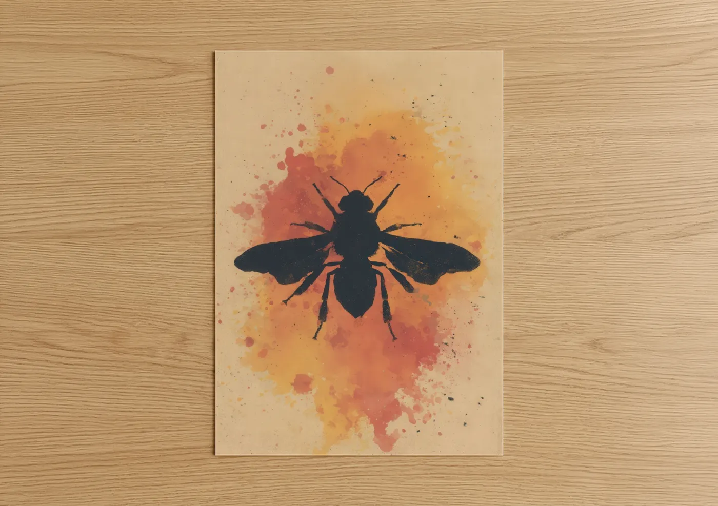 Golden Bee Silhouette Watercolor Wall Art
