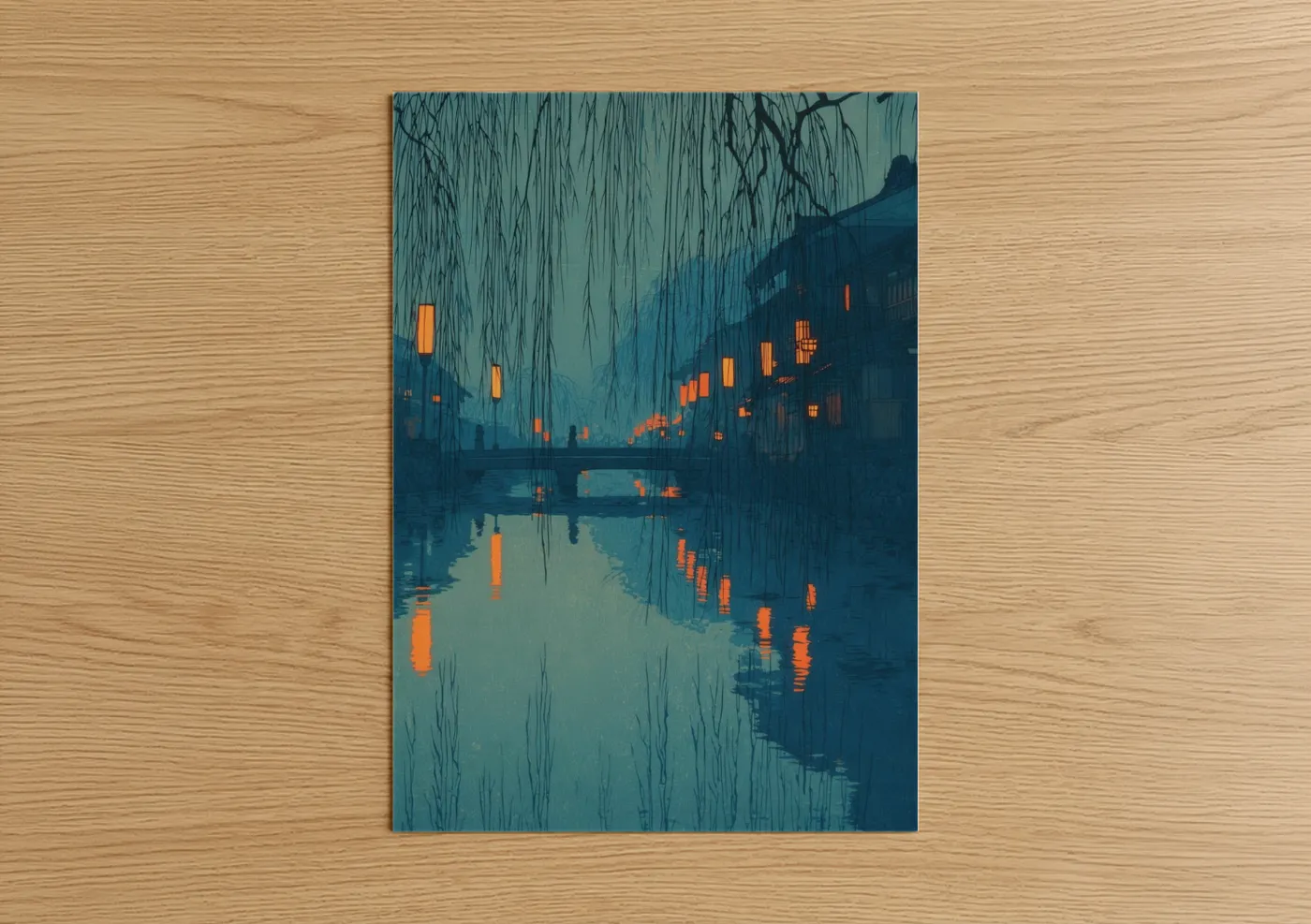 Neon Canal Night Urban Waterway Wall Art
