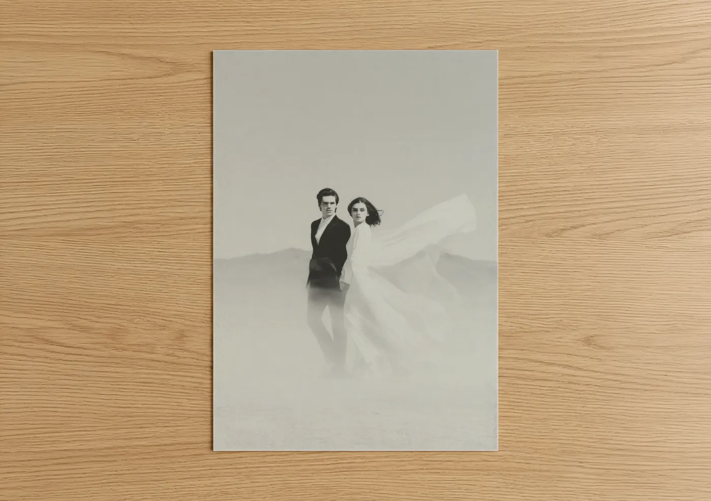 Desert Wedding Couple Black and White Wall Art
