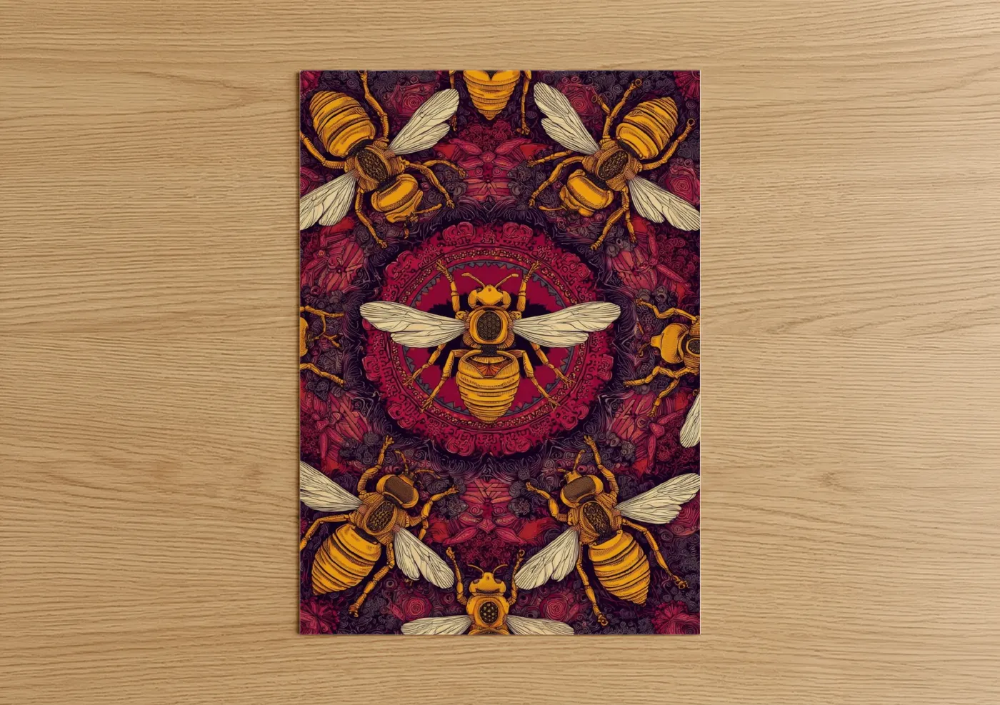 Golden Wasp Mandala Ornamental Art Wall Art