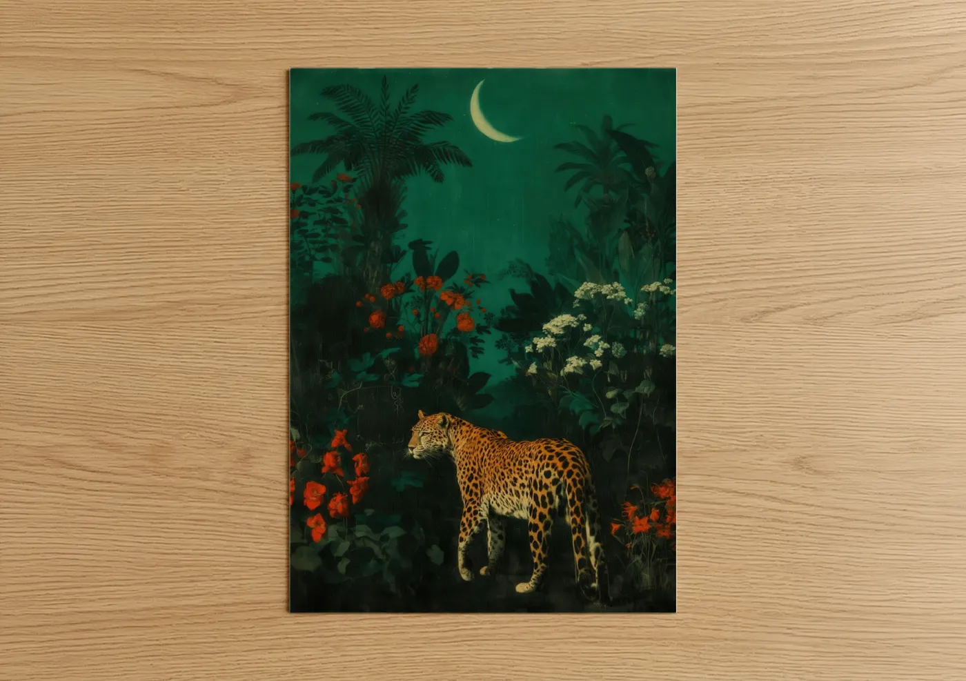 Moonlit Leopard Jungle Night Illustration Wall Art