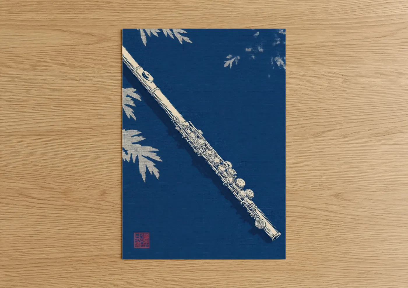 Silver Flute Musical Instrument Illustration Wall Art