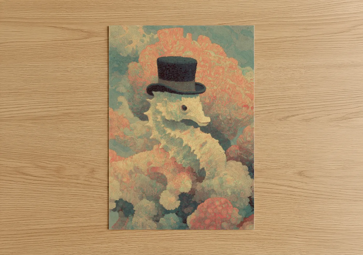 Dapper Coral Character Top Hat Illustration Wall Art