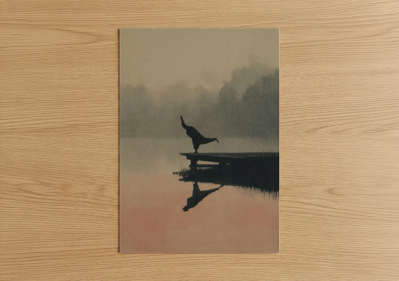 Silhouette Yoga Pose Misty Lake Wall Art