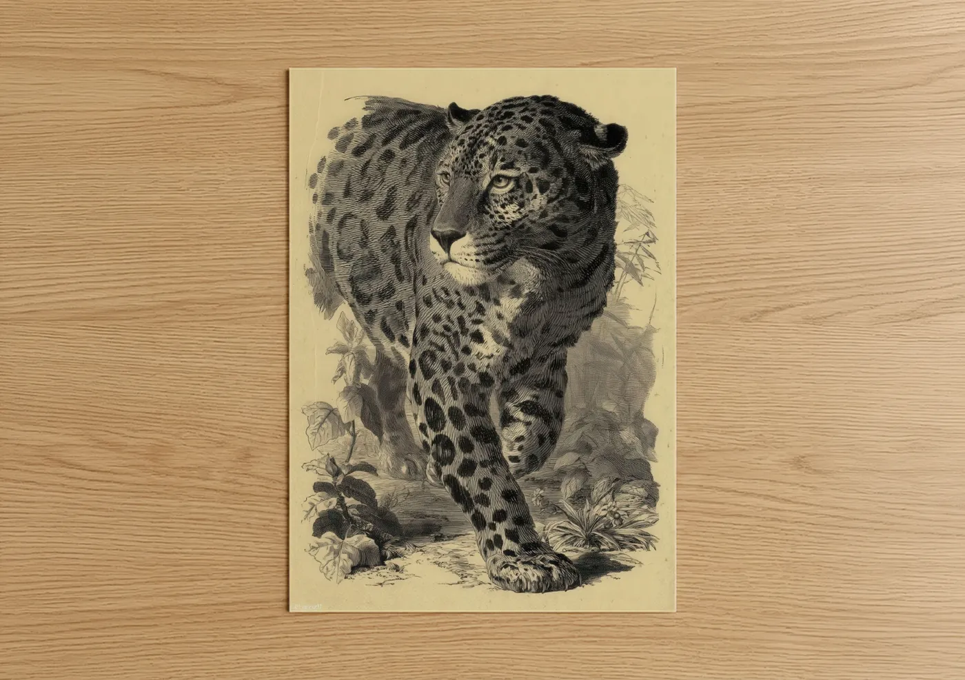 Spotted Jaguar Wildlife Engraving Wall Art