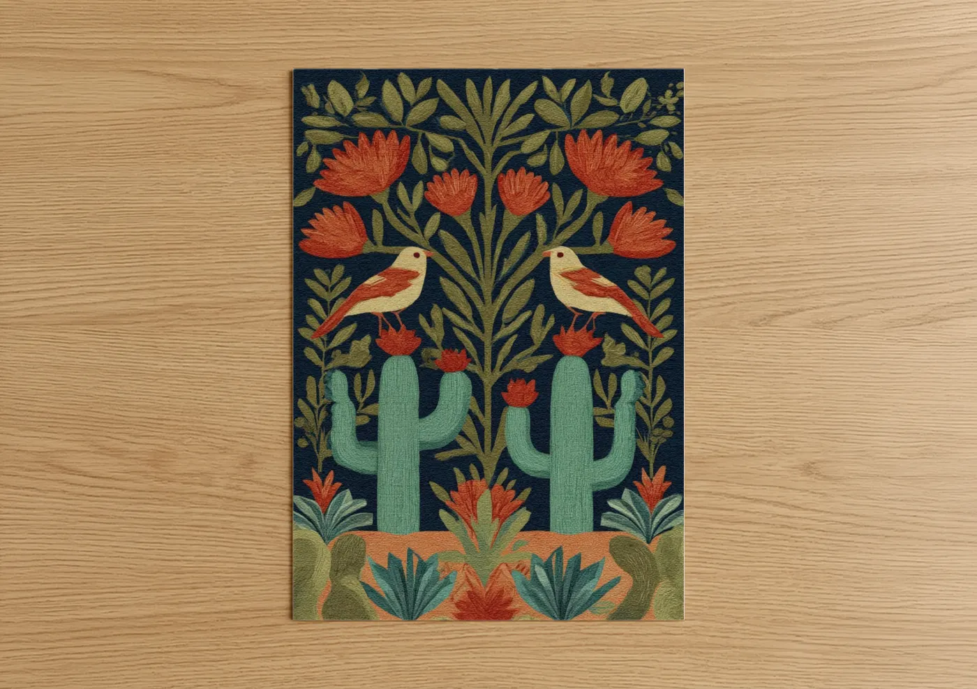 Desert Birds Cactus Botanical Wall Art