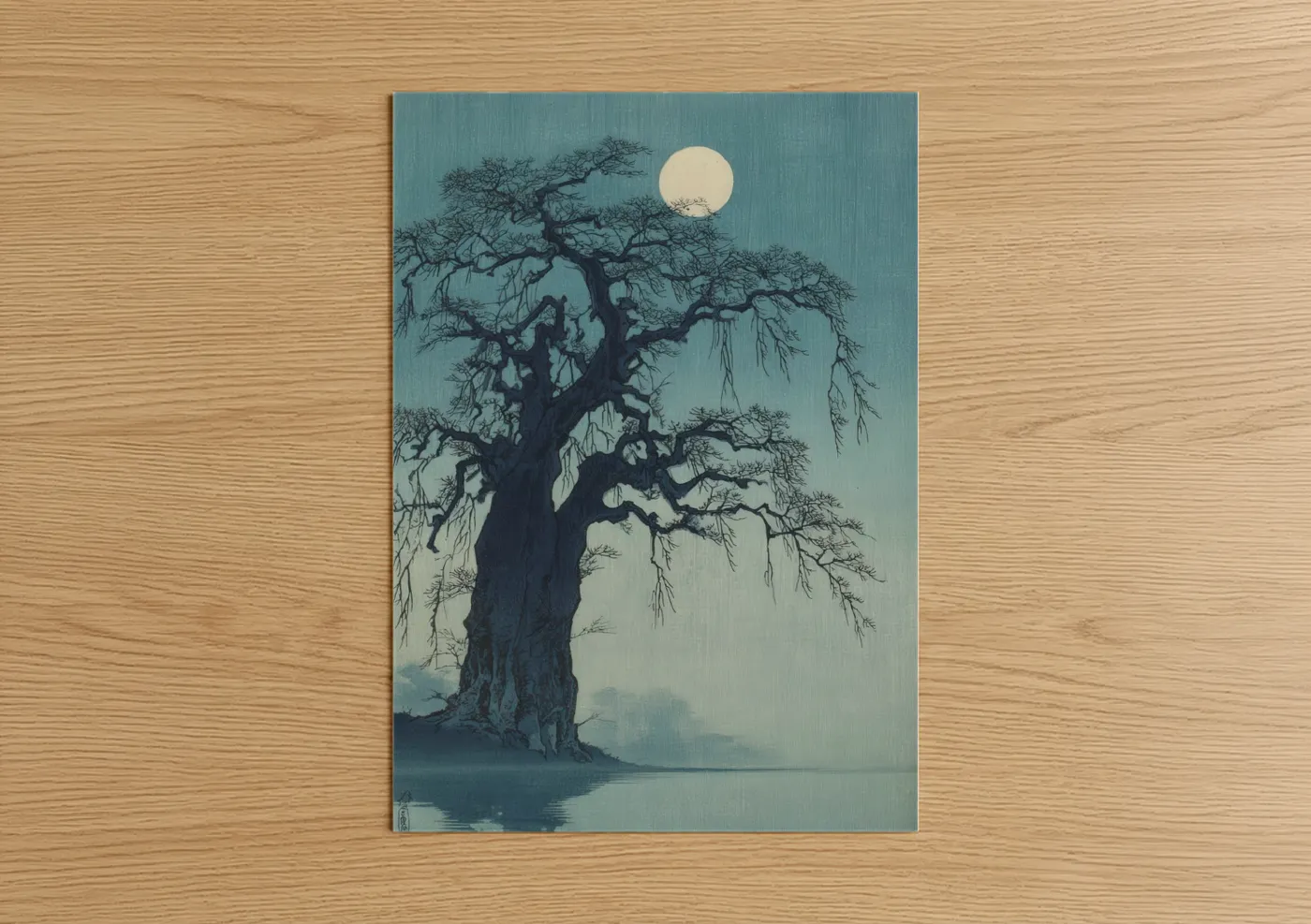 Moonlit Baobab Tree Japanese Woodblock Wall Art