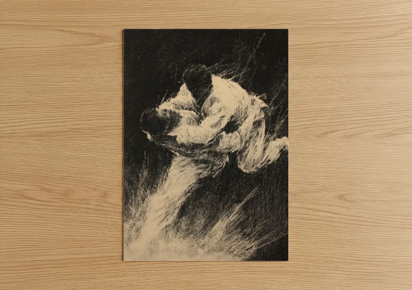 Art print on warm oak wood — black and white palette — Dynamic Judo Throw poster