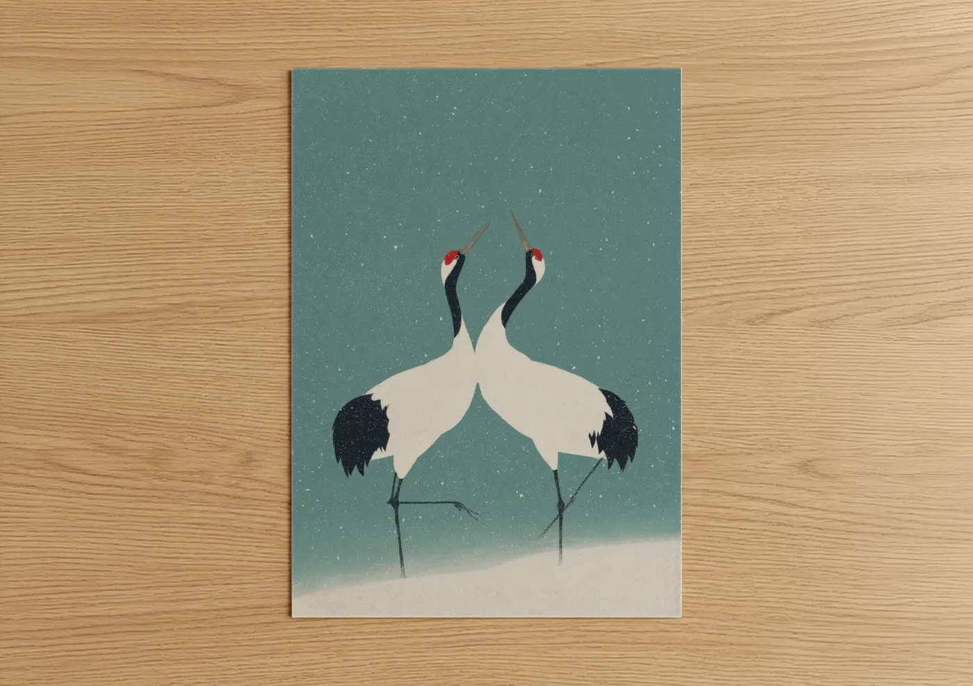 Winter Cranes Pair Snow Romance Wall Art