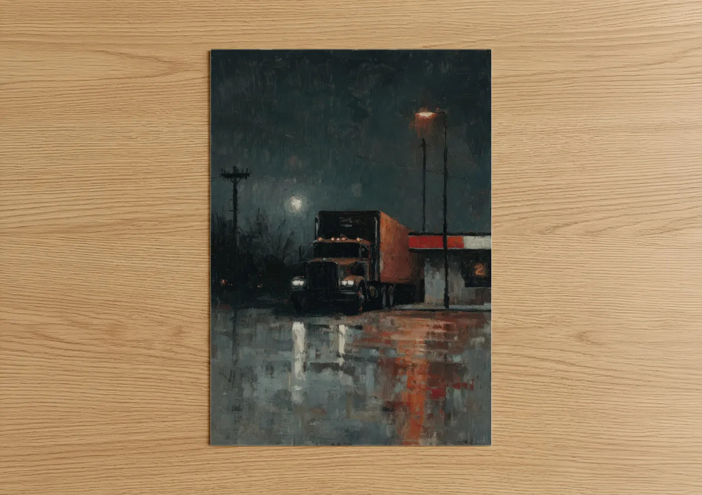 Vintage Truck Rainy Night Industrial Wall Art