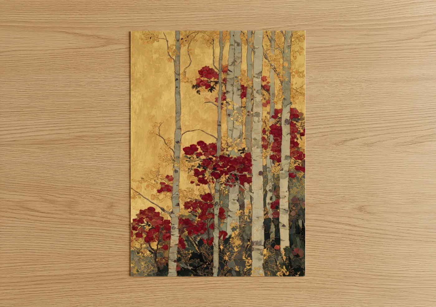 Crimson Birch Forest Red Autumn Wall Art