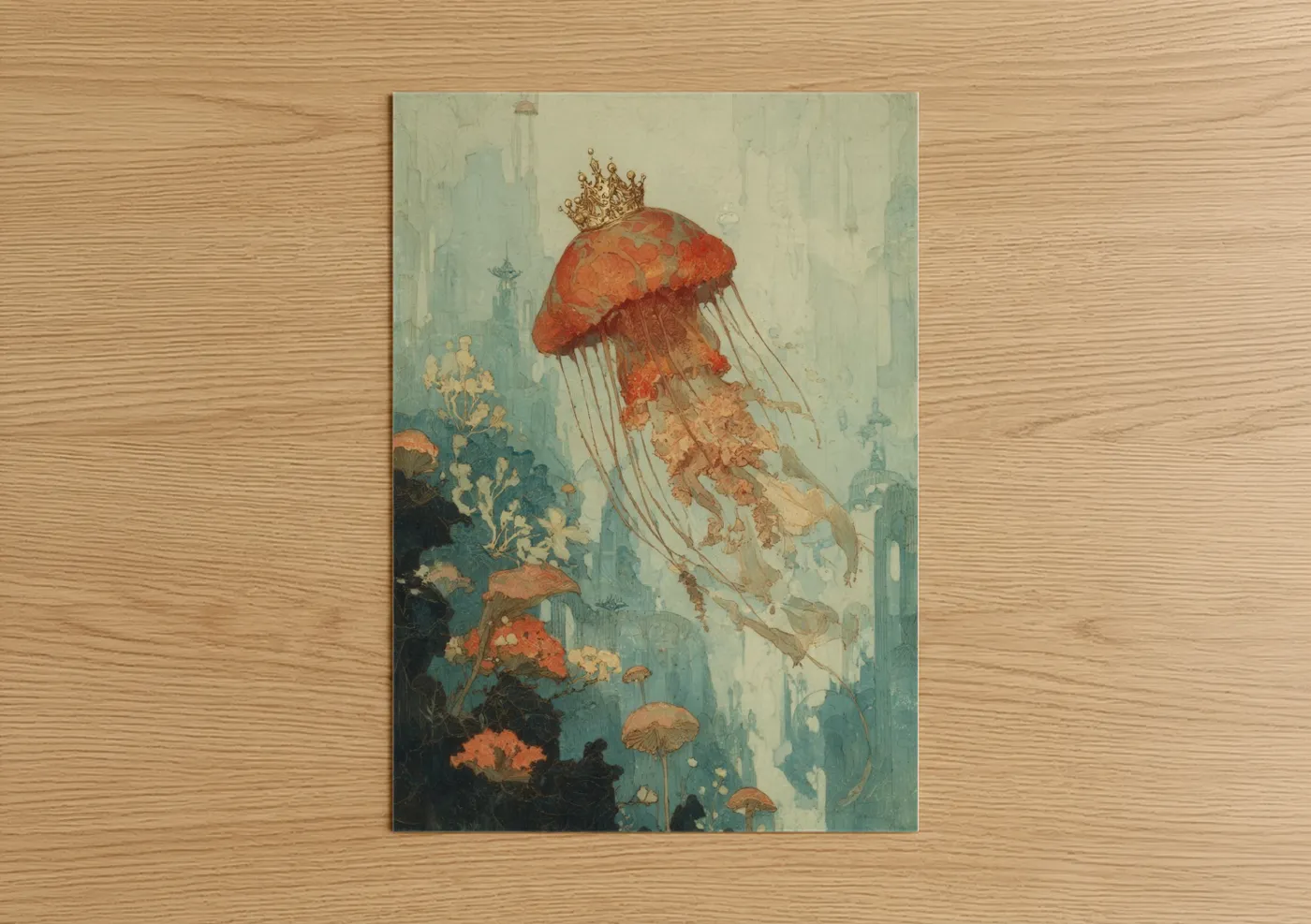 Crowned Jellyfish Fantasy Art Illustration Wall Art