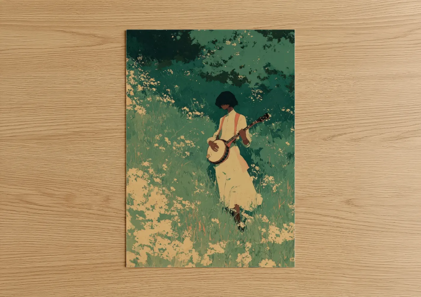 Woman Musician In Flower Field Wall Art