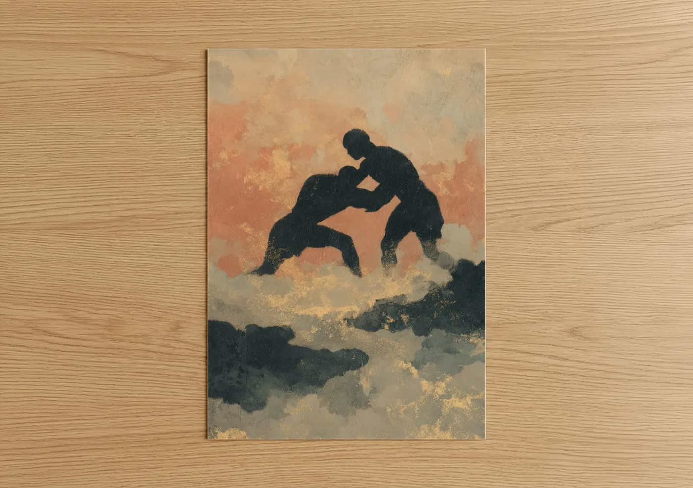 Wrestling Silhouette Golden Hour Wall Art