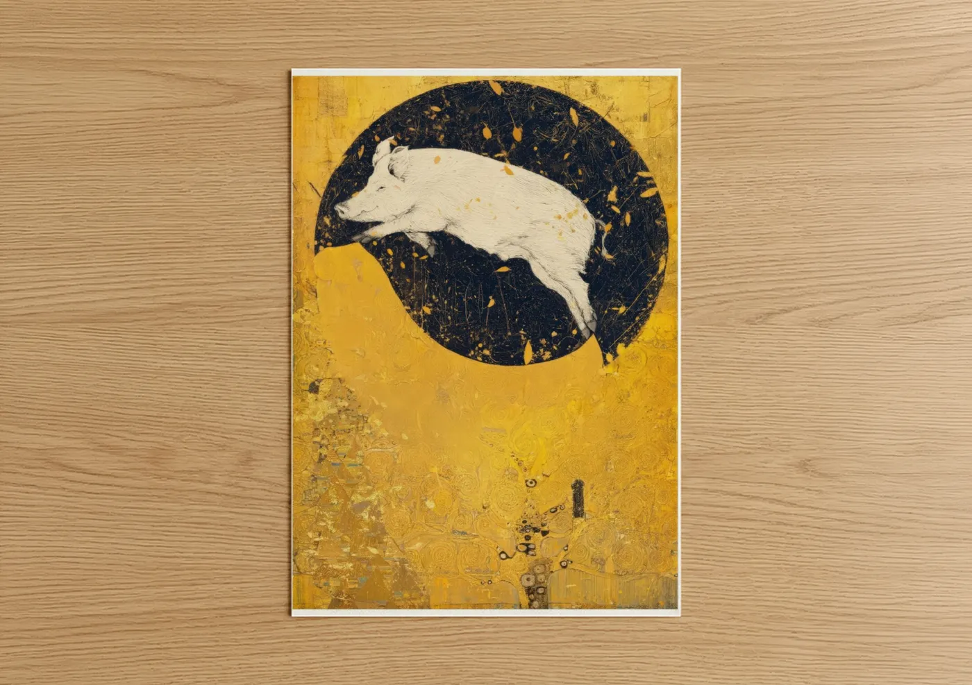 Golden Pig Moon Abstract Art Print Wall Art