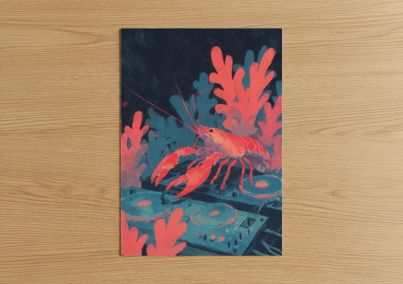 Neon Crayfish Coral Underwater Wall Art
