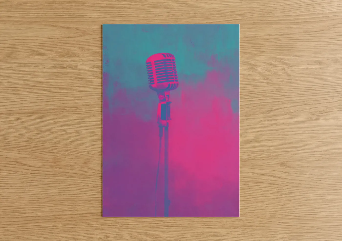 Neon Microphone Retro Pop Wall Art