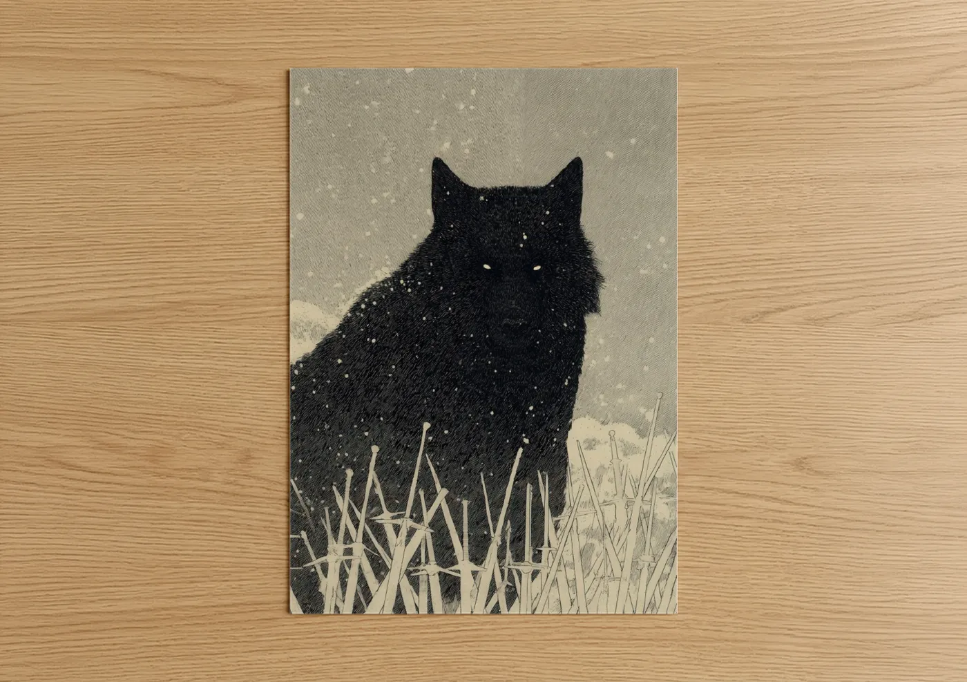 Black Cat Winter Snow Dark Fantasy Wall Art