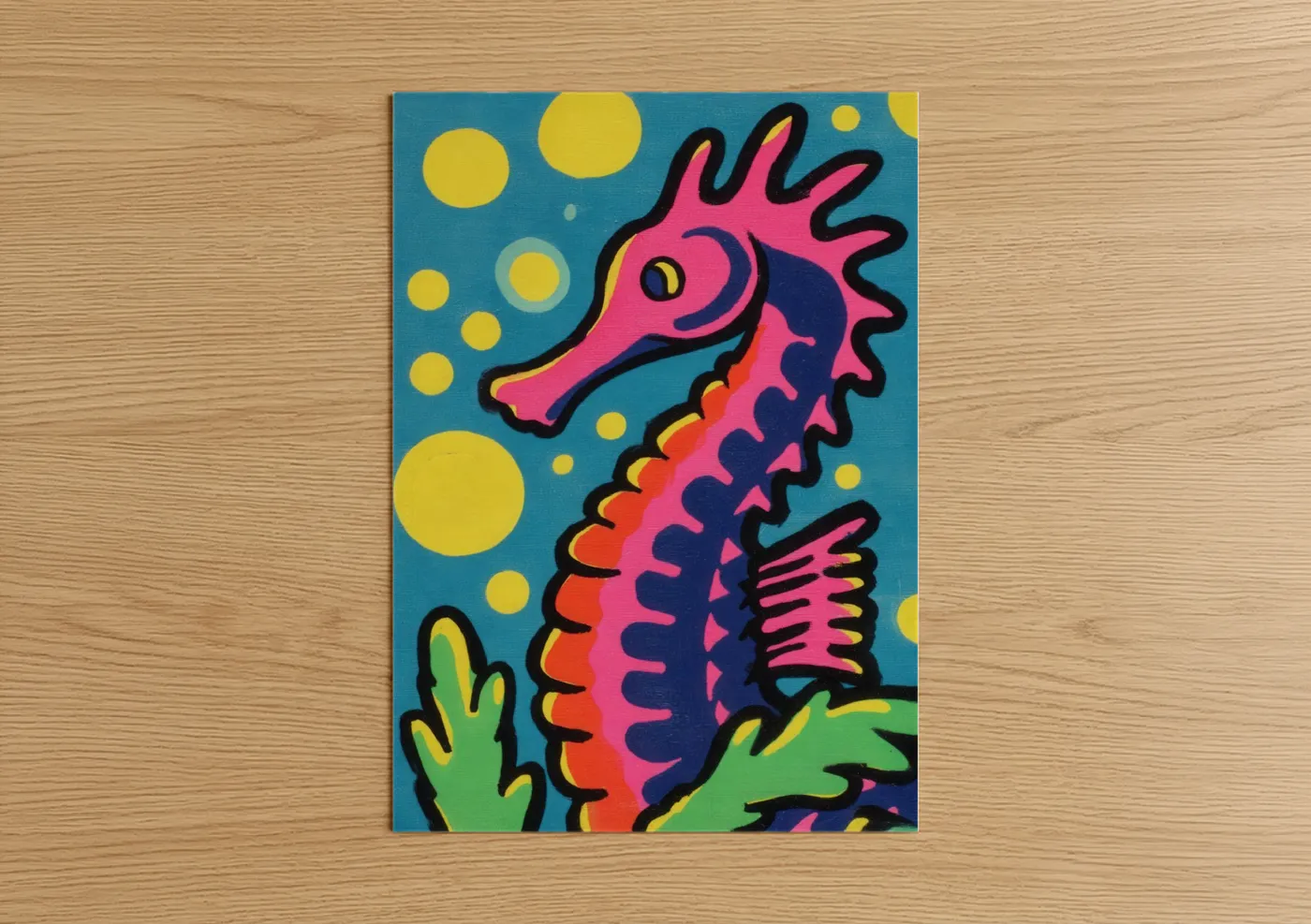 Neon Seahorse Pop Art Illustration Wall Art