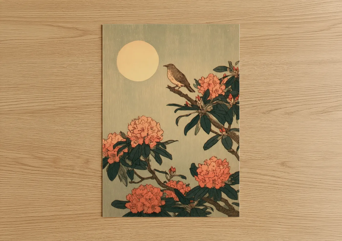 Moonlit Rhododendron Japanese Woodblock Wall Art
