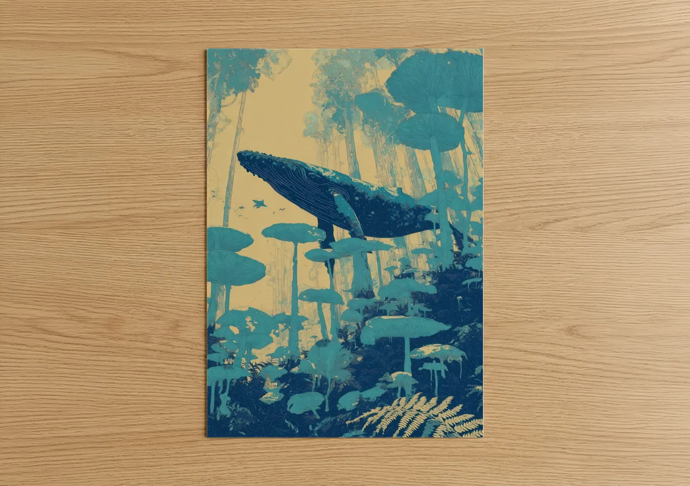 Blue Whale Underwater Garden Illustration Wall Art