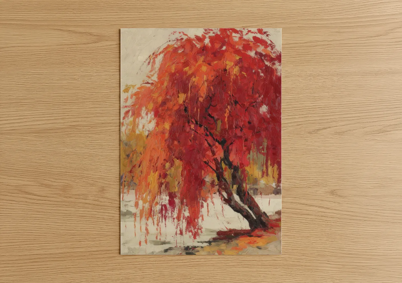 Crimson Willow Tree Autumn Landscape Wall Art