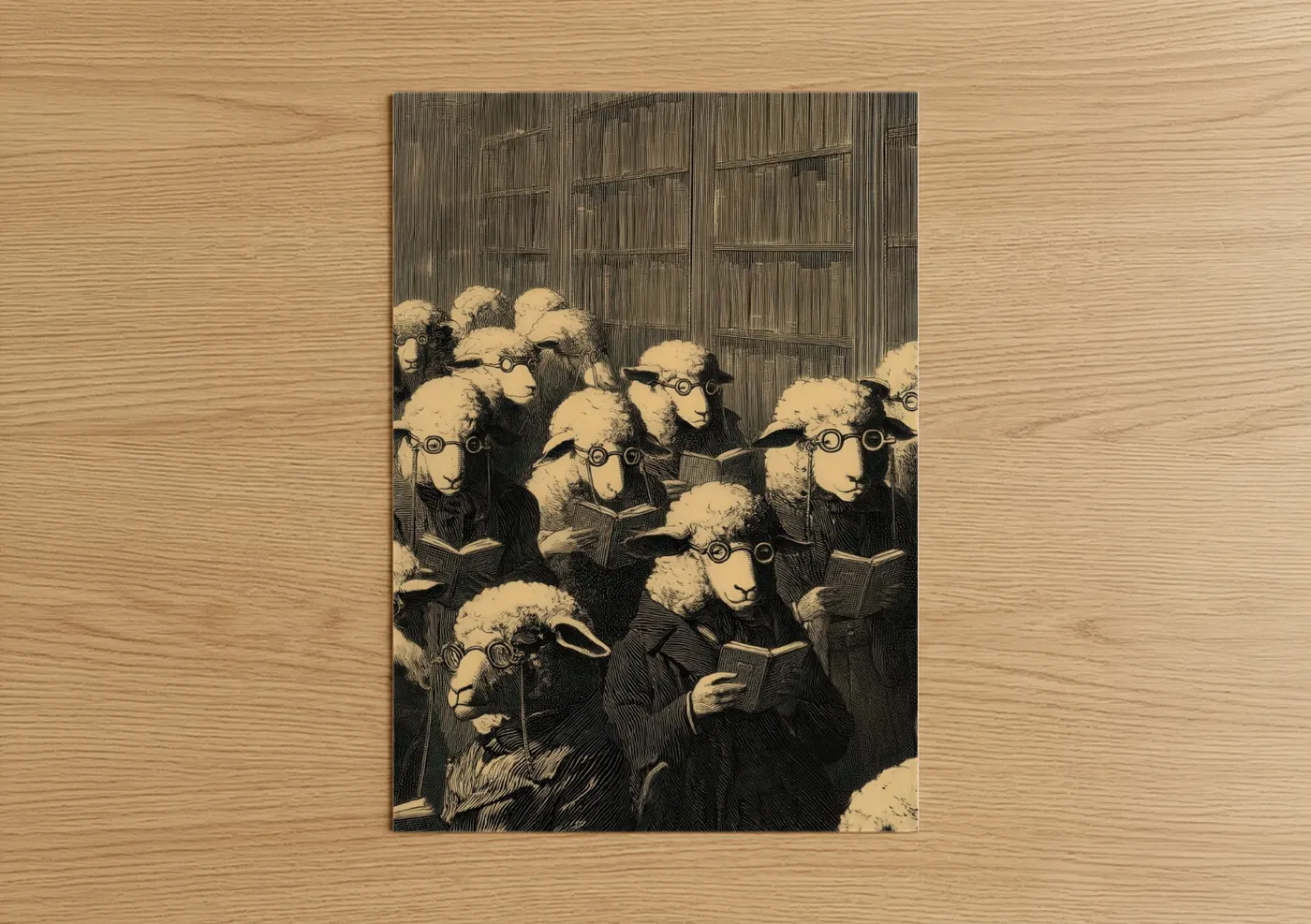 Scholarly Sheep Reading Illustration Wall Art
