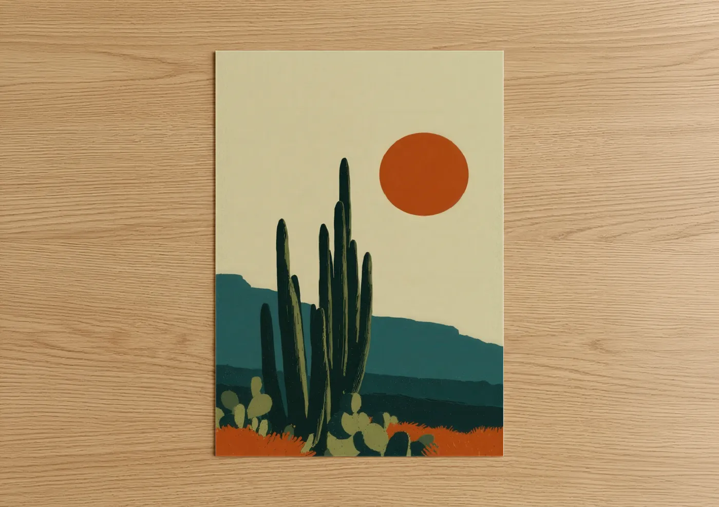 Desert Sunset Cactus Minimalist Wall Art