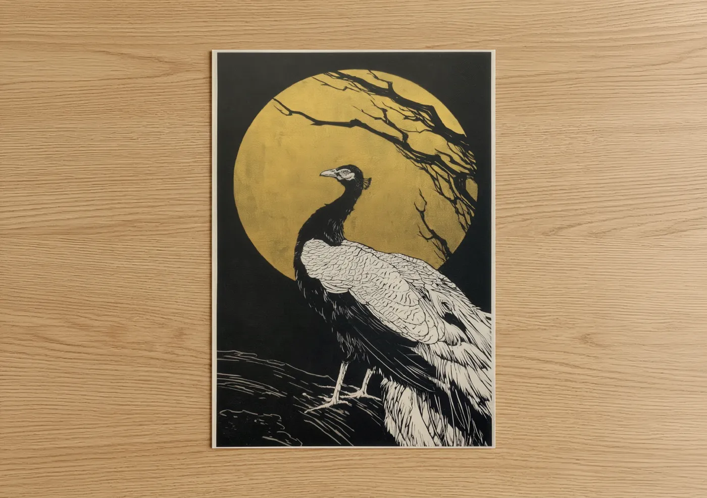 Moonlit Peacock Night Bird Art Print Wall Art