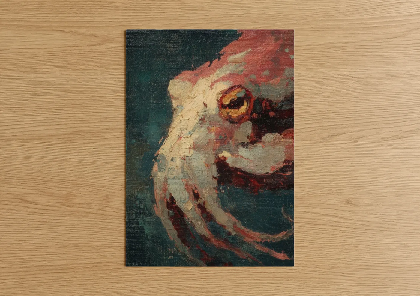 Crimson Squid Expressionist Oil Painting Wall Art