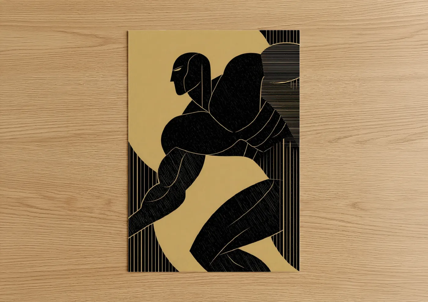 Muscular Athlete Black Gold Art Deco Wall Art