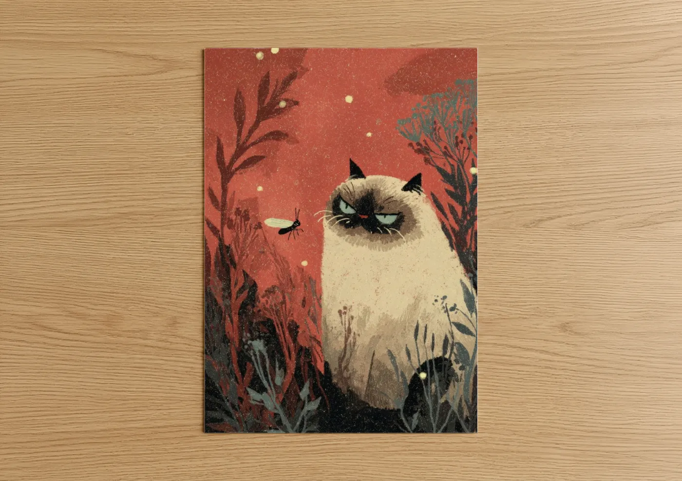 Grumpy Cat with Fireflies Night Wall Art