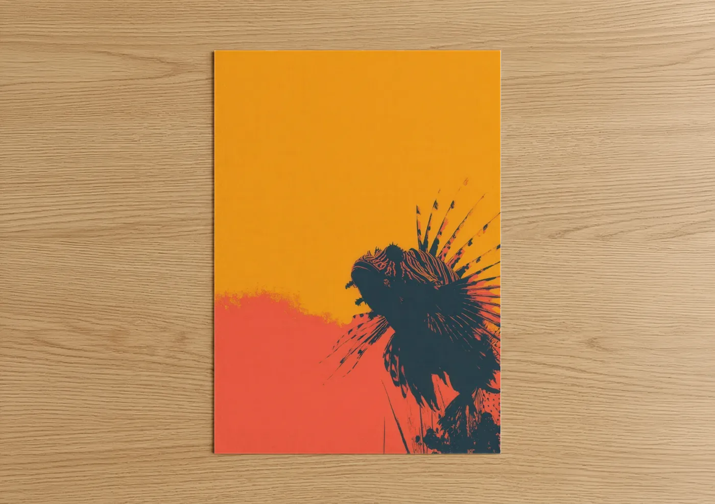 Crimson Lionfish Silhouette Wall Art
