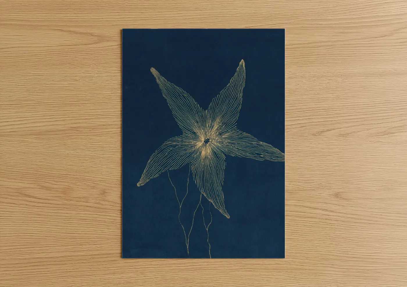 Golden Starfish Line Art Illustration Wall Art