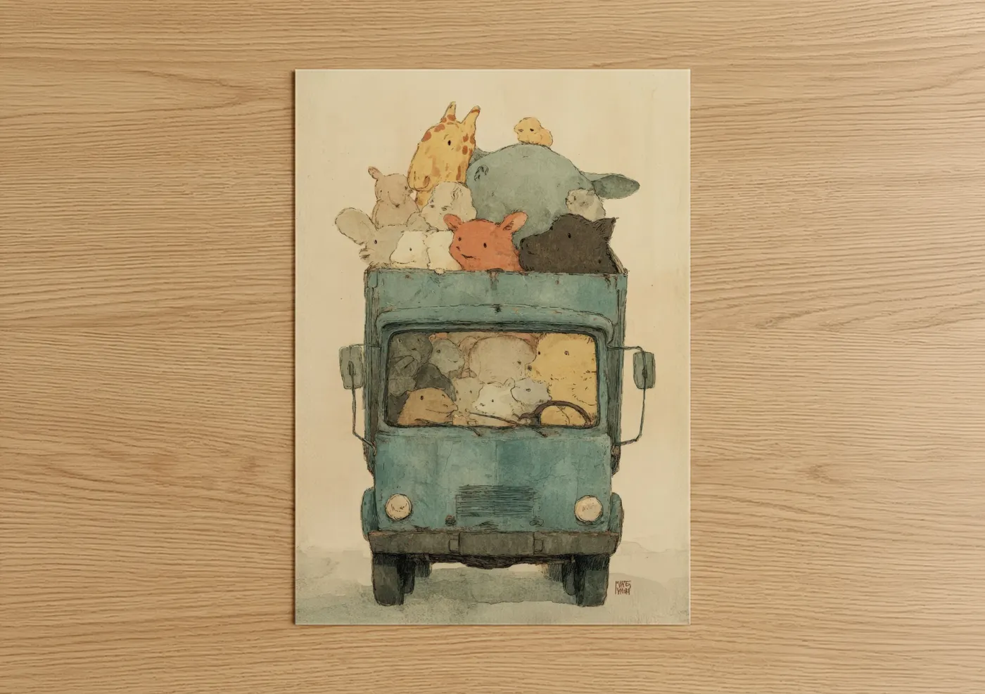 Whimsical Animal Transport Truck Illustration Wall Art