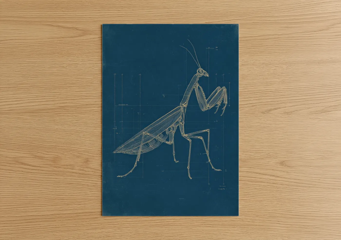 Blueprint Praying Mantis Technical Drawing Wall Art