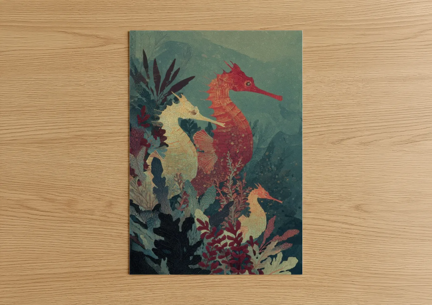 Crimson Seahorse Trio Ocean Wall Art