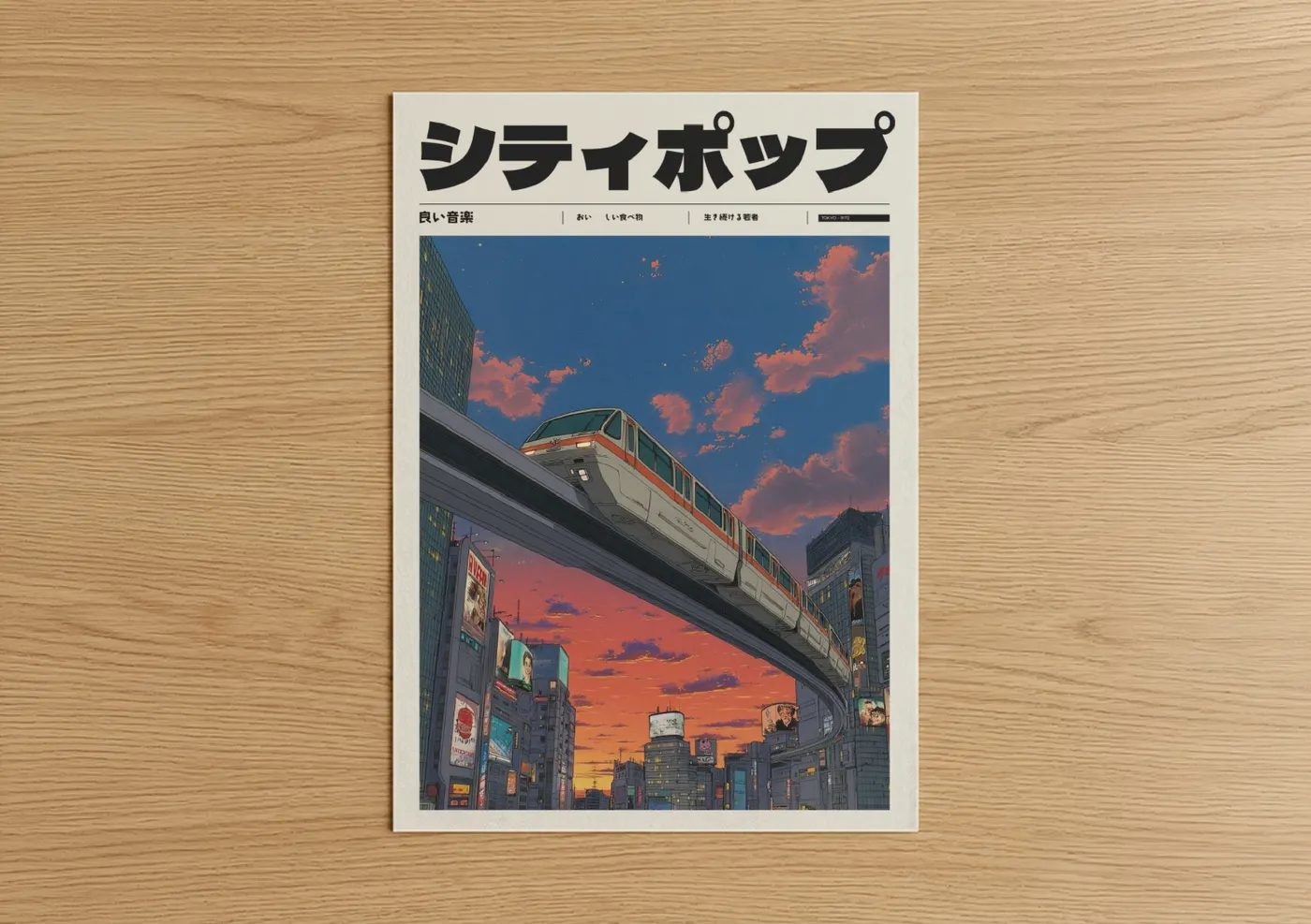 Anime Sunset Train City Vaporwave Wall Art