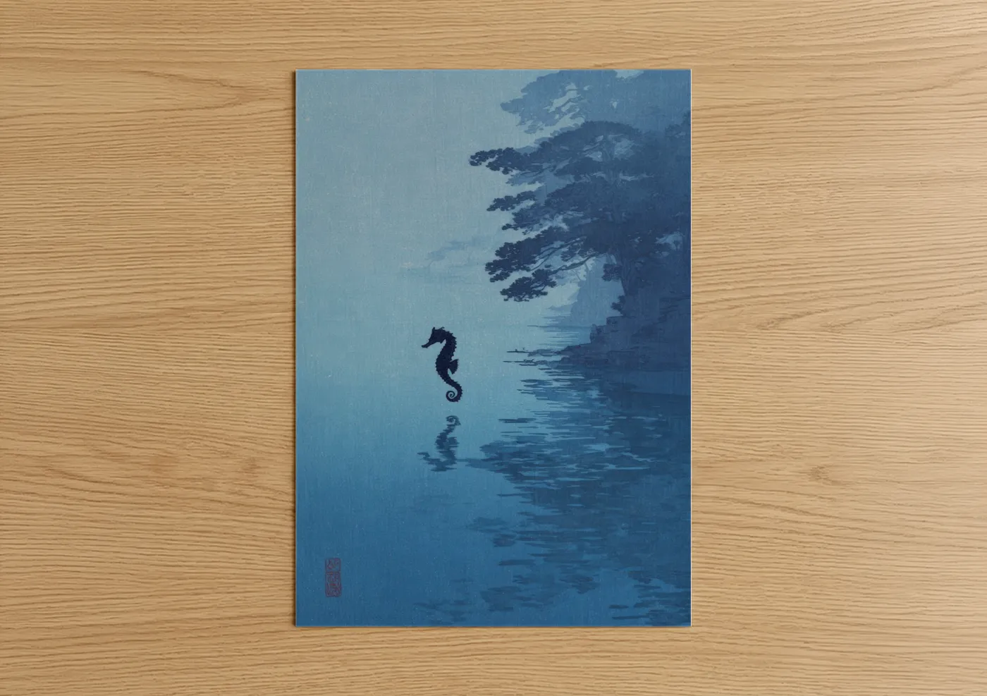 Solitary Sea Horse Underwater Blue Wall Art