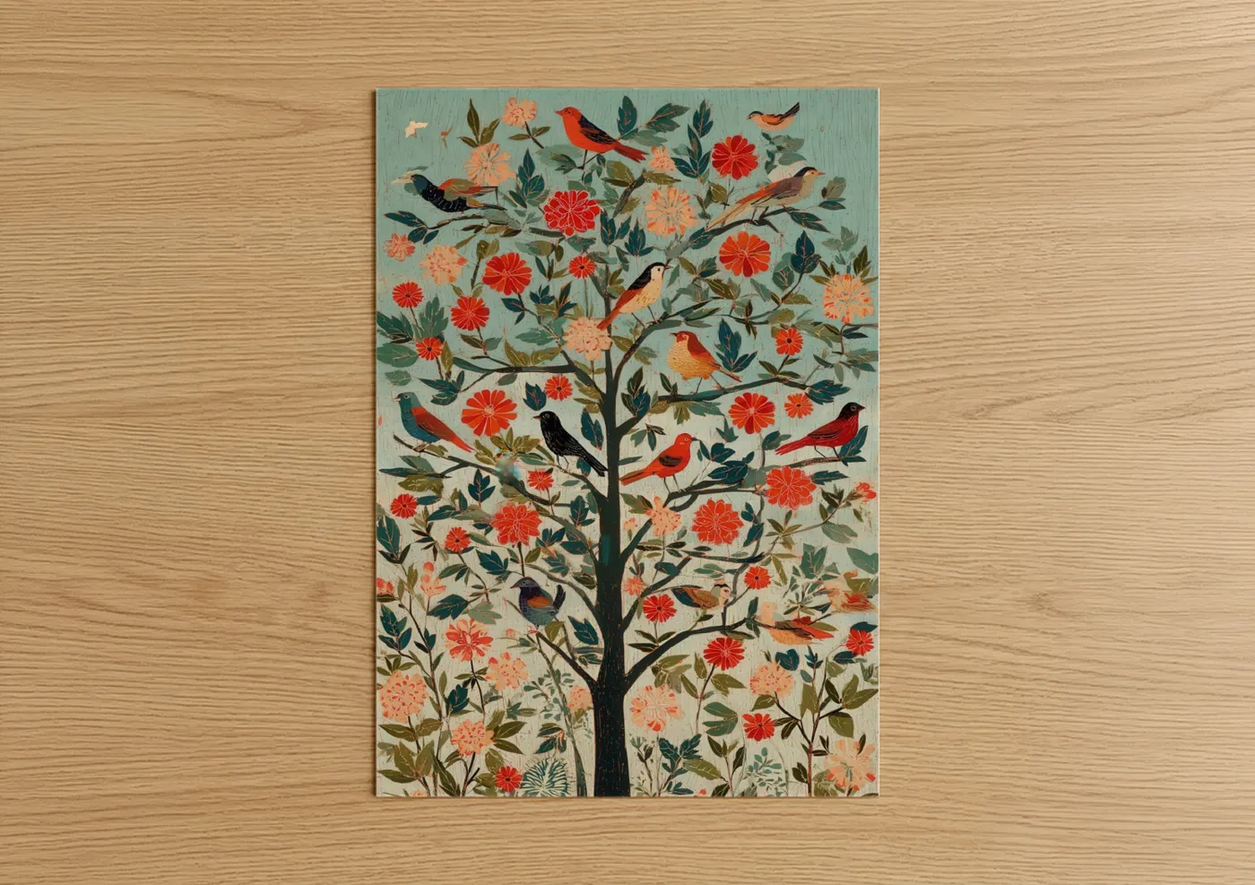 Songbird Dogwood Tree Illustration Wall Art