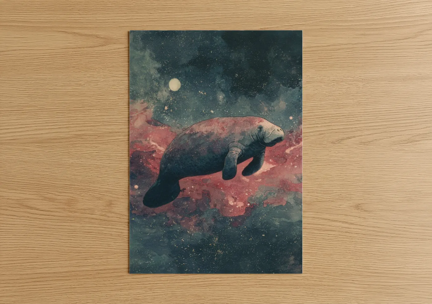 Cosmic Manatee Starry Night Illustration Wall Art